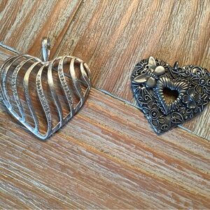 Silver Heart Pendant Set - Filigree & Ribbed Designs